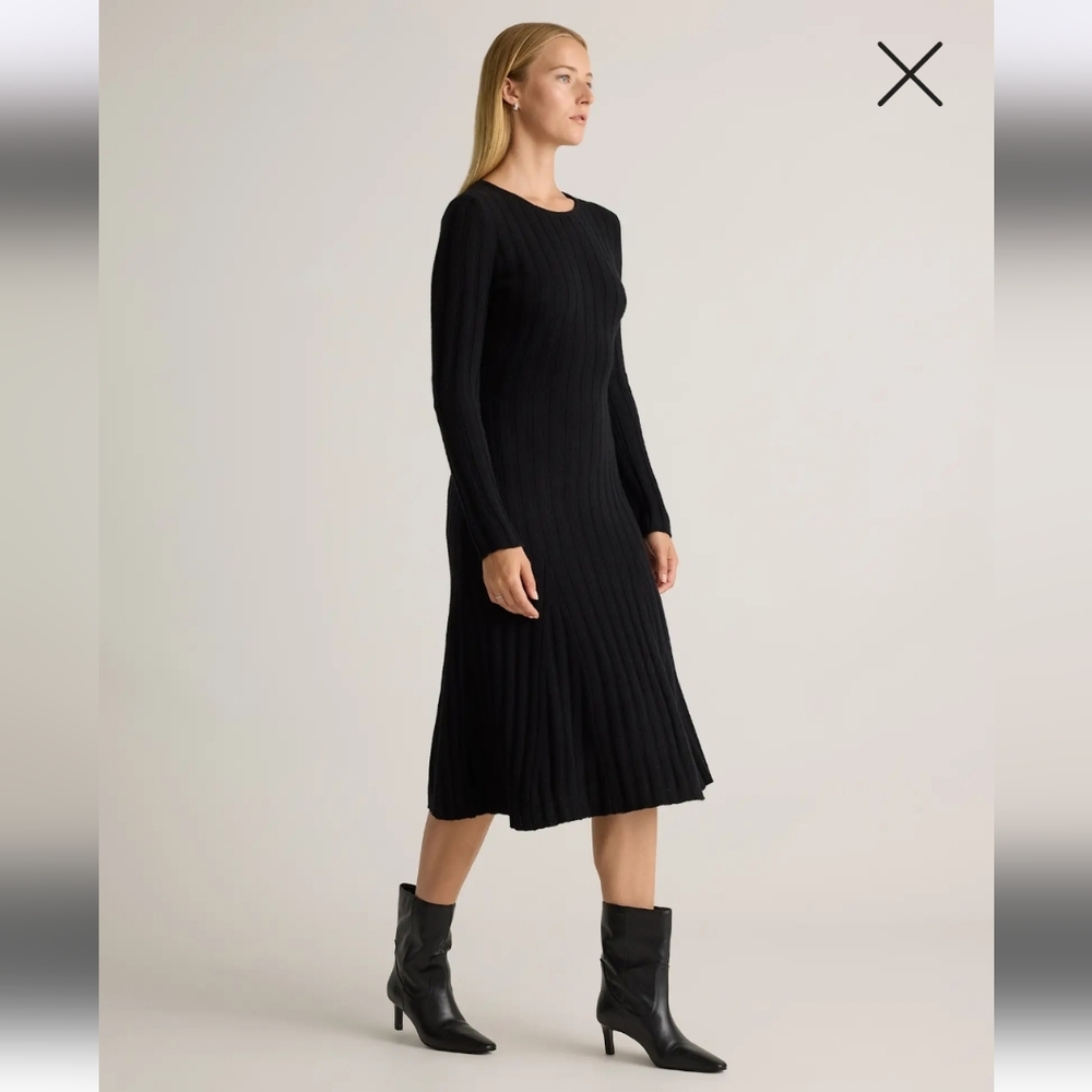 Quince Cashmere 100% Long-Sleeve Midi Dress Wide Ribbed